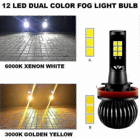 2x H8 H11 Zweifarbige LED-COB-Nebelscheinwerferlampen (weiß/gelb), 160 W, 2600 lm, Edition 0923