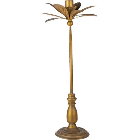Chandelier Bougeoir en Fer Doré Motif Feuilles Porte-Bougie Décoratif 28 x 67 cm - PANGIVO (1/3)