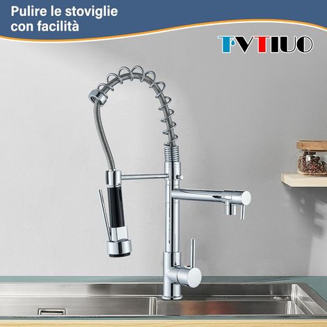 Suguword – Robinet mitigeur de cuisine nickel brossé – Rotatif 360° – Double jet – Tige flexible – Haute performance et durabilité
