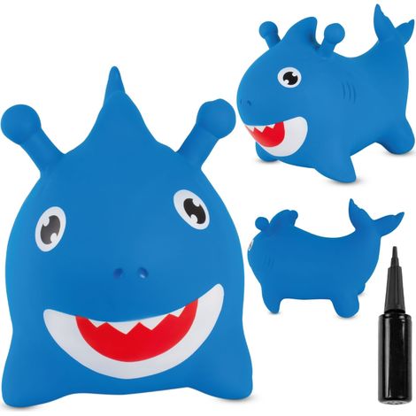 Großer Gummi-Hüpfer für Kinder, Baby Shark blau, zum Hüpfen mit Pumpe, Hüpfspielzeug