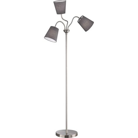 Lampadaire en Métal Nickel Mat avec Abat-jour en Tissu Gris 3 x E27 (1/5)