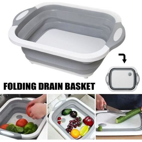 Planche à Découper - Bassin Pliable - Silicone Alimentaire - 40 x 30 cm - 8 L - Camping Pêche Extérieur - 1 Pièce (1/4)