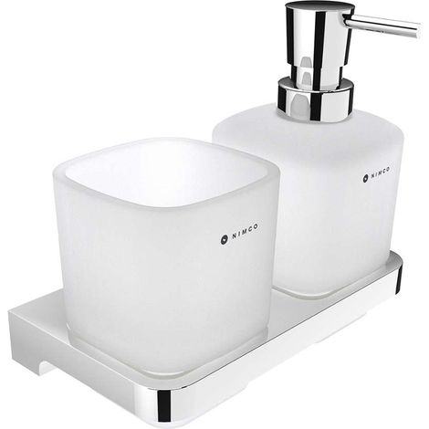 Nimco Maya - Seifenspender und Becher mit Halter, mattiertes Glas/Chrom MA 2905831C-T-26