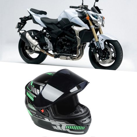Casque de moto ABS coupe-vent et imperméable noir et vert, taille unique XL (1/5)