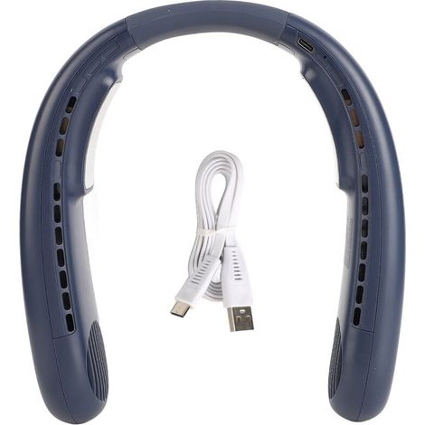 Ventilateur de cou portable avec refroidissement semi-conducteur, 3 vitesses, recharge USB, couleur bleue, léger et pratique