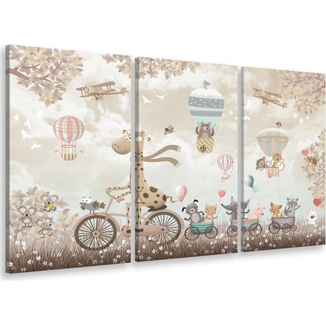 Tableau triptyque enfant girafe à velo - 90x60 cm (1/4)