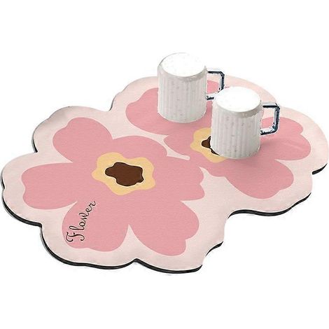 Tapis égouttoir de cuisine 30 x 40 cm, ultra-absorbant, motif deux fleurs/rose (1/2)
