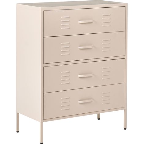 Cómoda de metal con 4 cajones almacenaje de acero cajonera estilo industrial beige Enago