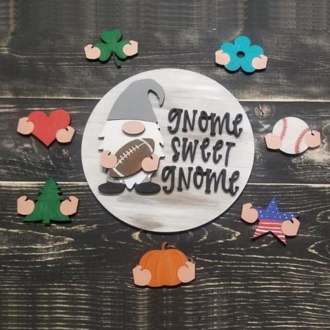 Panneau De Bienvenue En Bois - Ronde Décoration De Porte Pour Pâques Printemps - Ornements Gnome Et Fleurs - Idéal Porche Jardin Intérieur - 1 Pièce (1/5)