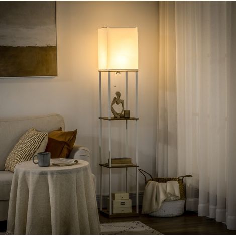 Lampada da terra con ripiani, struttura in MDF e metallo, 26 x 26 x 159 cm, bianca HAVRYA (1/5)