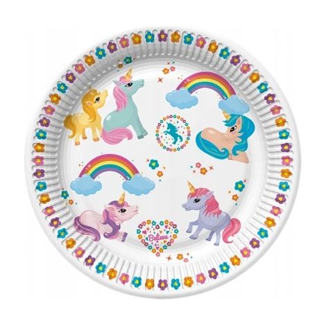 Assiette en papier licorne, diamètre 23 cm, lot de 8.