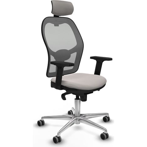 Jorquera sincro malla gris similpiel blanco brazos 2D base aluminio cabecero 2D ruedas 65mm engomada (1/5)