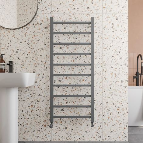 Solaro Designer Anthracite Heated Towel Rail Square Bar Bathroom Radiator Ladder Wall Mounted 1200 x 500mm (1/4)