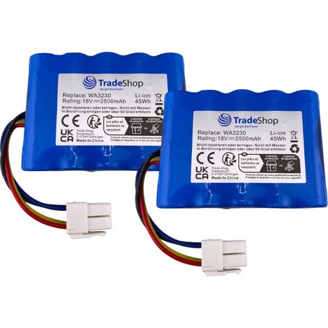 2x Trade-Shop Li-Ion Akku 18V / 2500mAh für Worx Landroid S Basic, S300 2018, S300i, S450i 2018, S500i 2018, S700i 2018, S 390m2 Mähroboter (1/2)
