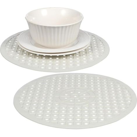 Set of 2 Rubber Draining Mats for Kitchen Sink, Round Under-Sink Protector, 2 Pieces, Non-Slip and Durable for Dishes and Glasses (1/5)