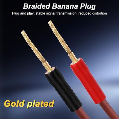 Flex Pin câble haut-parleur banane 14AWG Audio OFC tressé Banane Terminal Liaison Post haut-parleur câble audio pour amplificateur système de son - 2M/ 6,56 pieds (1/3)