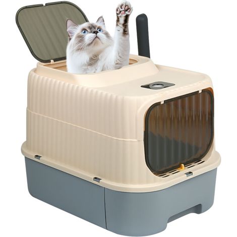 Bac à Litière Chat Fermé avec Pelle - Grande Maisonnette Hygiénique et Discrète pour Chat - 37x49x37 cm - Design Moderne et Élégant (1/5)