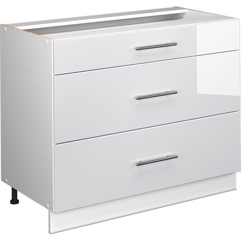 Mobiletto base per cucina Fame-Line, Bianco lucido/Bianco, 100 cm senza piano di lavoro, Vicco (1/5)