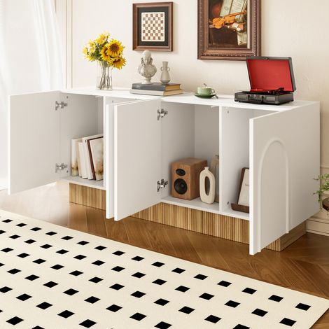 Aparador de 4 puertas 160 x 75 x 38 cm en aglomerado, blanco y madera DESVIAE (1/5)