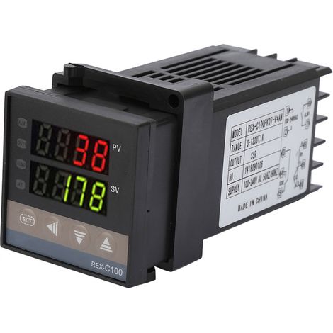 Thermostat numérique PID à LED REX C100 avec alarme, plage de température de 0 °C à 1300 °C, compatible 110 V et 240 V CA. (1/5)