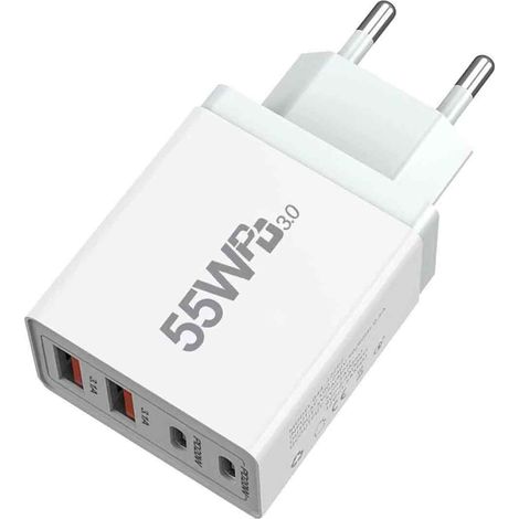 Chargeur 55 W - 4 Ports Usb - Pour Smartphones Et Tablettes - Usage Domestique Bureau Voyage - 1 Unite (1/5)