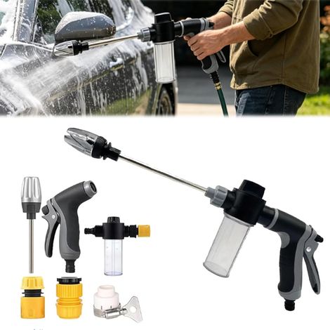 Pistolet haute pression pour tuyau d'arrosage, pistolet haute pression pour lavage de voiture, nettoyage de terrasse et jardinage, pistolet nettoyeur haute pression avec accessoires pour un nettoyage (1/5)