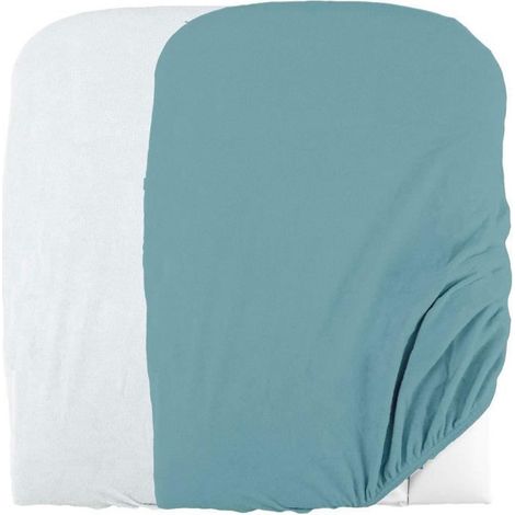 DOMIVA Set di 2 Coprimaterassi per Cambiare - Spugna in Policotone - Oeko-Tex - Bianco/Nile - 50 x 75 cm