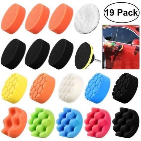 pair Lustreuse 19Pcs 3Pouces Éponge Polissage Tampons Ensemble De Kit Avec M10 Adaptateur De Forage Pour Polisseuse De Voiture (1/3)