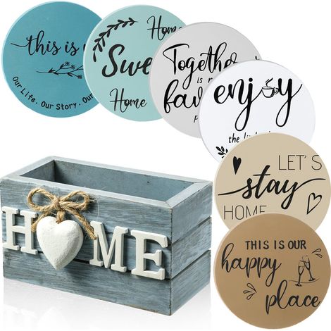 Lot de 6 Dessous de Verre en Bois en Forme de cœur avec Support Amusant pour la Famille - 10,2 cm (océan, Maison) (1/5)
