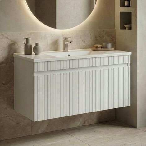 Meuble vasque suspendu 100 cm blanc 2 portes YARA (1/4)