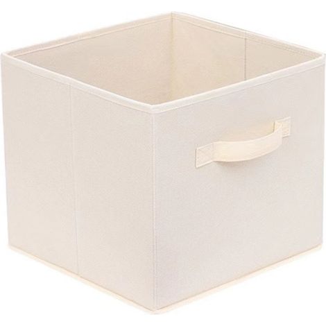 Juego de 2 cubos de tela plegables con asas, caja cuadrada plegable, 27 x 27 x 28 cm, color beige liso