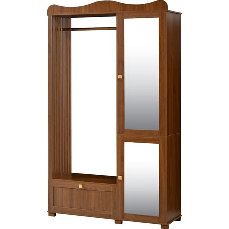 ELVMI Armadio con 2 Ante, 1 Cassetto, Appendiabiti Aperto e Specchio, in MDF, 115,5×38,5×194,5 cm, Noce (1/5)