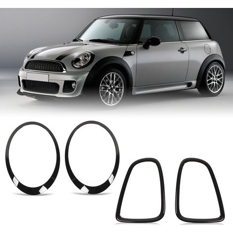 Vierteiliger Ersatzsatz für MINI Cooper R56 (2007-2013): Scheinwerfer- und Rücklichtrahmen in Hochglanzschwarz. (1/5)