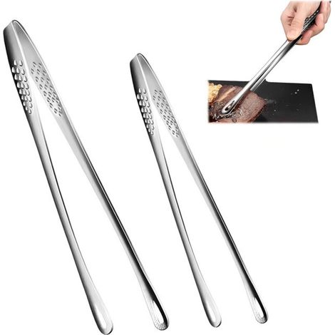 Ensemble de 2 pinces à barbecue, pinces de cuisine en acier inoxydable, argentées (1/5)