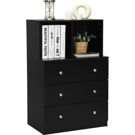 COSTWAY Kommode mit 3 Schubladen & 2 Fächern, Sideboard aus Holz mit Kippsicherung, Aufbewahrungsschrank Schubladenschrank modern für Schlafzimmer, Flur und Büro, 60 x 40 x 94 cm (Schwarz) (1/5)