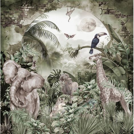 Papier peint panoramique - Jungle Animaux - 130 cm x 131 cm (1/2)