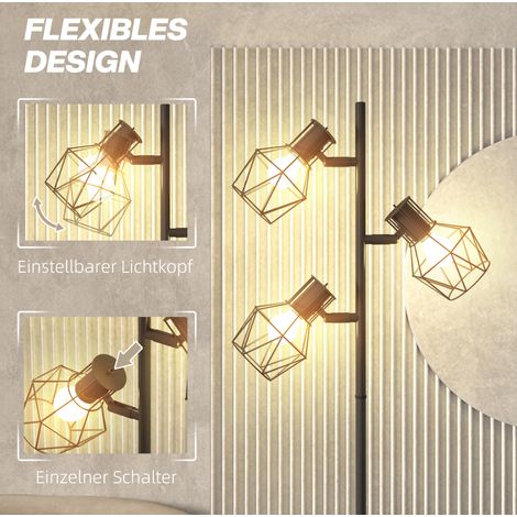 Lampadaire métal noir avec 3 ampoules E27 réglables, 40W, 169 cm, pour salon (1/5)