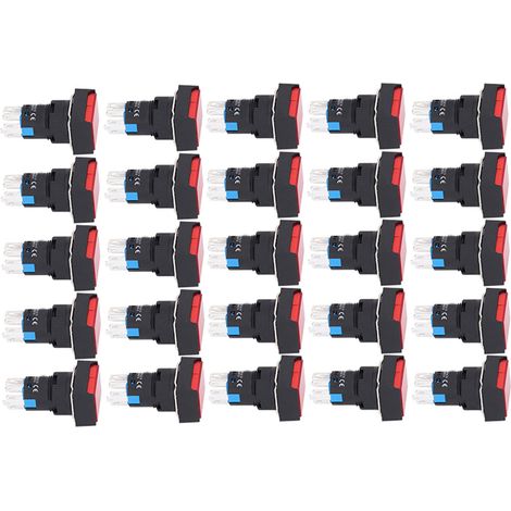 25 Stück quadratische Drucktaster aus ABS-Messing, selbstverriegelnd, mit Leuchte, für Verteilerkästen, 16 mm, 24 V, rot (1/5)