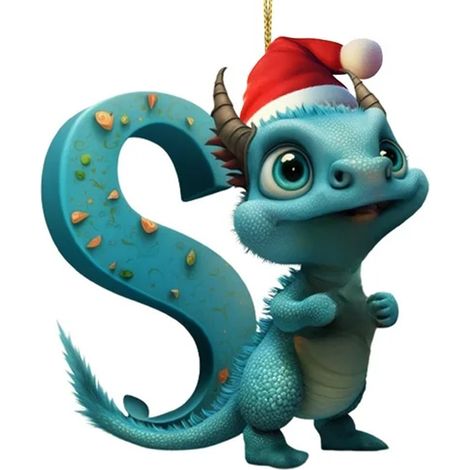 Colgante De Dinosaurio Navideño - Adorno Para Árbol De Navidad En 3D - Con Letras Del Alfabeto - 8 Cm - Decoración Navideña (1/5)