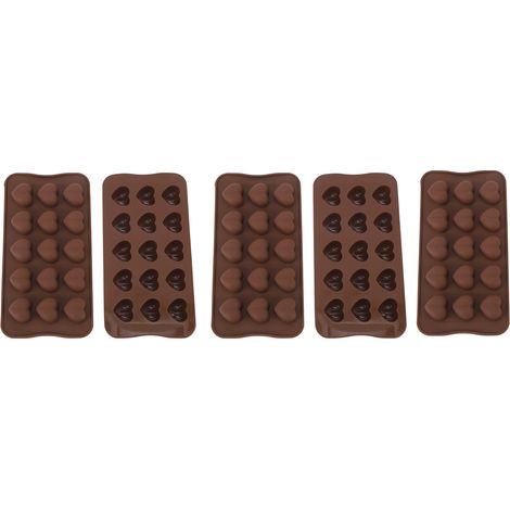 Herzförmige Backform, 15 Mulden, spülmaschinenfest, aus antihaftbeschichtetem Silikon, für Süßigkeiten, Schokolade und Eiswürfel, 5er-Set. (1/5)