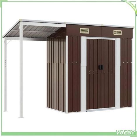 Abri de jardin - FAFEICY - 364527 - Acier galvanisé - Toit prolongé (stockage bois) - 277x107x181 cm (1/5)