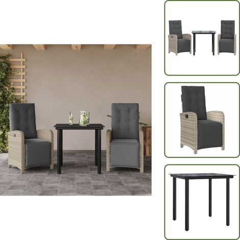 Cuscini da schienale - vidaXL Set da Bistrò 3 pz con Cuscini Grigio Chiaro in Polyrattan - Rattan PE