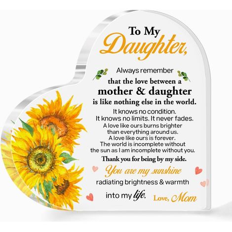 Plaque cœur acrylique pour fille – Cadeau de maman à sa fille, idée cadeau anniversaire et Noël, vous êtes mon soleil (1/5)