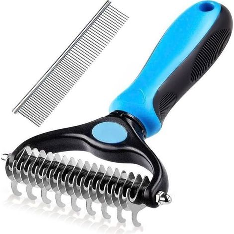 Cepillo para mascotas adecuado para perros y gatos con pelaje denso: cepillo anti-subpelo, peine para pelo de perro, calidad profesional.