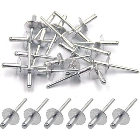 50pcs Rivets aveugles en aluminium avec large bride 5mm x 13mm, paquet de 50 (argenté)