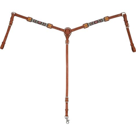 Pettorale western in cuoio decorato con perline in stile Navajo (1/4)