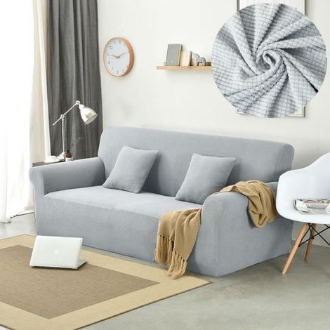 Housse de canapé 2 places élastique antidérapante grille de gaufres polaire de couleur Gris clair