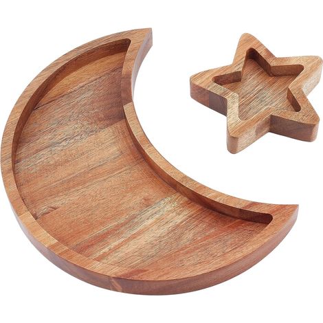 Support en Cristal en Bois de Lune Plateau Organisateur en Cristal en Bois d'étoile Plat de bibelot en Bois d'acacia pour Pierres Bijoux Stockage de Cristaux de guérison (1/5)