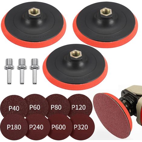 Lot de 3 disques abrasifs pour meuleuse d'angle - 125 mm - Disque de polissage - Alésage intérieur - 40 pièces - Papier abrasif - Adaptateur de perçage M14 avec tige - Accessoires pour meuleuse (1/5)