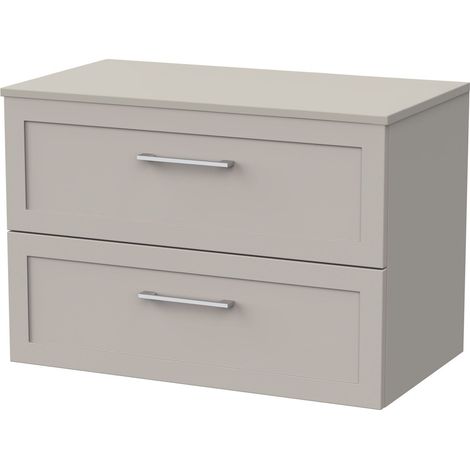 Stonnall Traditional Wall Hung 2 Drawers Vanity Unit with Laminate Worktop, 800mm, Pebble Grey
